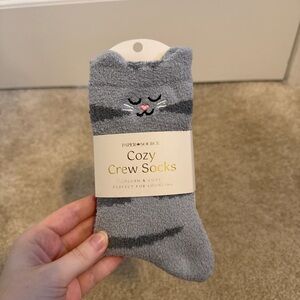 NWT Paper Source Women’s Gray Cozy Cat Crew Socks